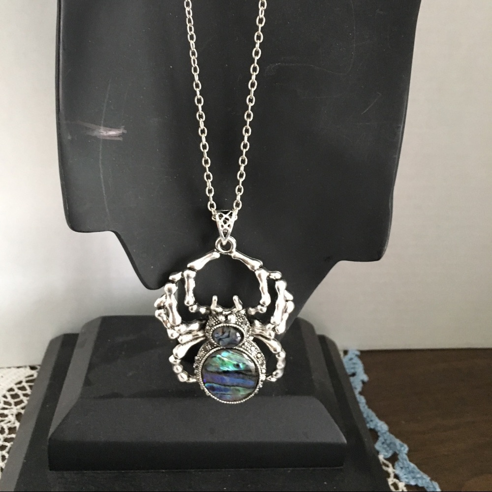 Genuine Abalone/Marcasite Spider Necklace